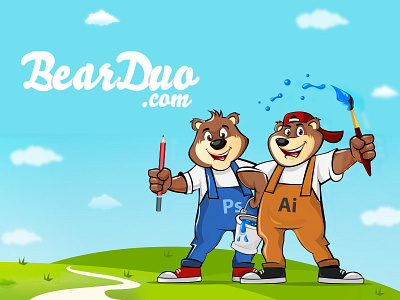 Bearduo Facebook Cover ai bear bearduo cartoon cover facebook fun illustrations landscape ps vector background