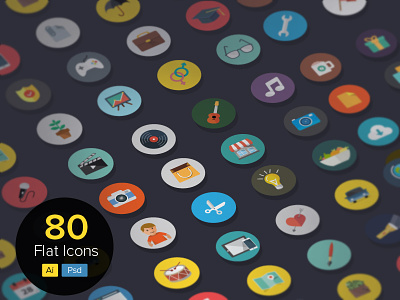 80 flat vector icons 80 icons colorful flat flat icons iconset minimal psd simple ui