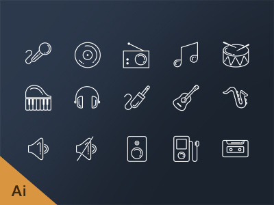 Free Music line icons line icons flat free ios7 stroke icons music mic disk cd tunes piano