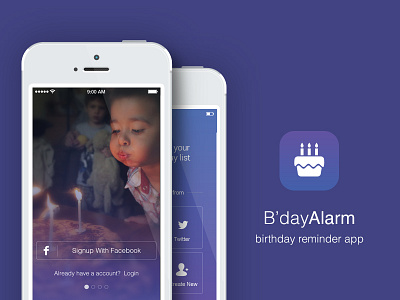 Birthday Reminder App app birthday icon ios7 iphone notification profile reminder signup ui ux