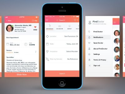 Find a Doctor App app app icon appointment doctor find ios7 ios8 map search sidebar ui ux