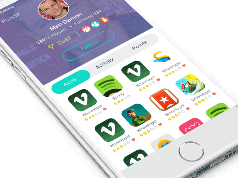 AppBullseye Iphone App animation app discovery clean gif ios8 iphone profile ui ux white
