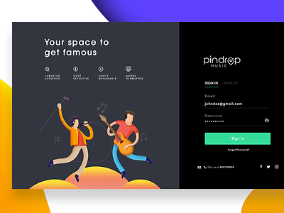 Pindrop Music Artist Landing page android animation gif iphone landing page music ui ux