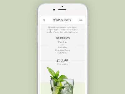 Food/Drink Menu - Daily UI #43 alcohol beverage cocktail drinks ingredients list menu mojito