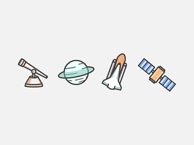 Icon Set - Daily UI #55 dailyui exploration icon planet rocket satellite set shuttle space telescope vector