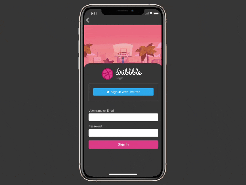 Dribbble Sign in animated animation app design dribbble illustration interaction invitation invite ios iphone iphone x login mobile motion redesign sign ui uiux ux