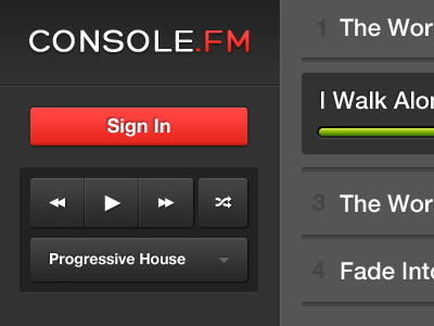 Console.fm Concept dark music player ui