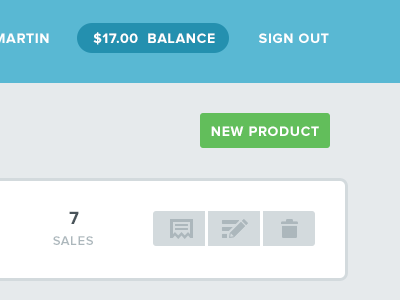 New Product buttons header navigation