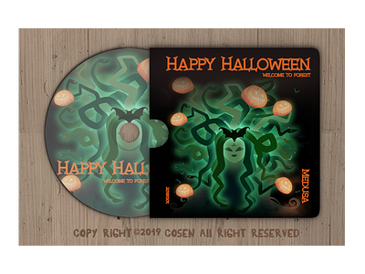 happy halloween music disc illustration