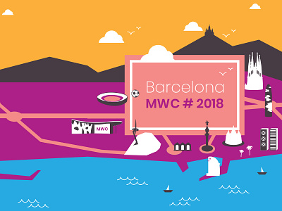 MWC 2018 notebook illustration cover detail barcelona design flat illustration landscape map skyline vector vector artwork