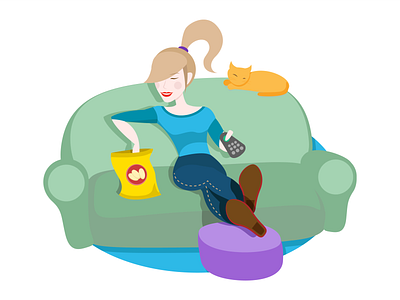 Girl watching TV on the couch illustration