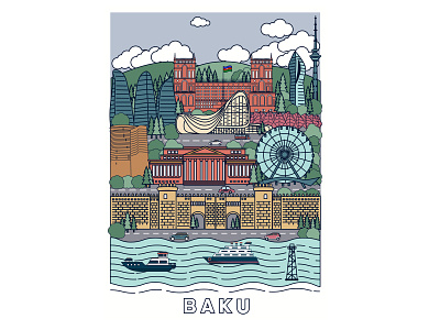 Baku City Illustration azerbaijan baku building city city illustration clean design flat flat design illustration vector