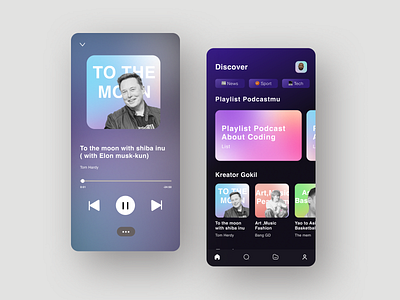 🎙Exploration Podcast App app aurora color color darkmode design elon musk podcast spotify talk ui ux