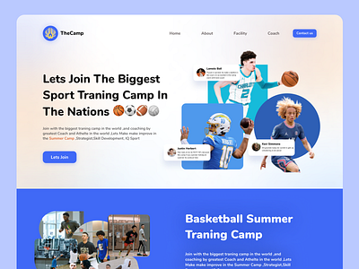 Landing Page Sport Summer Camp Vers 2 blue branding design landing page nba nfl sport training camp typography ui ux web web design