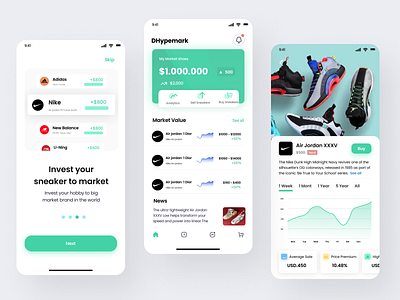 Invest Sneaker 👟 App app appdesign clean design green invest investing jordan minimal mobile sneaker ui ui design uiux ux