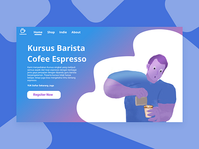 Exploration Landing page #1 barista branding cofee design drawing espresso flat flat illustration human illustration register registration typography ui ux