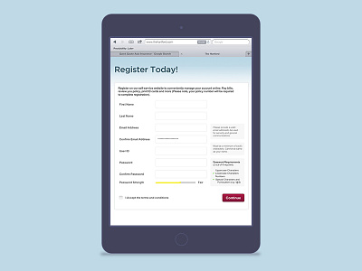 Registration for The Hartford registration responsive sign up uxui web design
