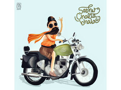 Sadhu on a bike. digital gopro illustration sadhu