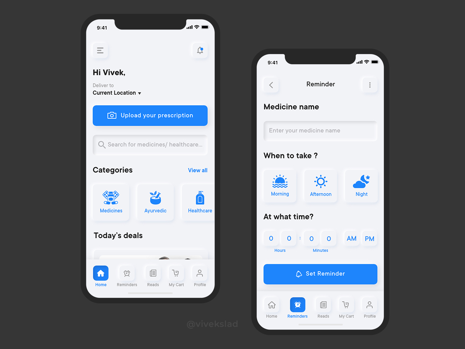 Pharmacy App UI Concept | Neumorphism UI Design Style by Vivek Lad on