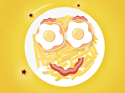 Happy food bacon clean eggs flat french fries illustration pancakes simple