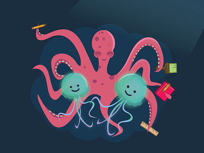 Octopus artist & Jellyfish lights flat colors flat design illustration jellyfish octopus underwater