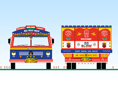 Indian Lorry 2d art branding design illustration vector