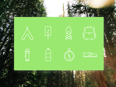 Day 20 Icons Set camp compass daily fire icon light line shoes tent tree ui