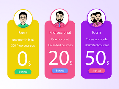 Day 22 Pricing avatar daily pink pricing purple ui yellow