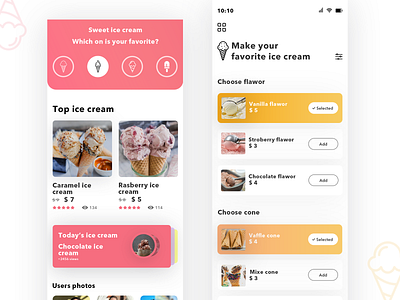 Ice Cream Mobile App beautiful buy coloful creative design icecream minimal tasty ui ux