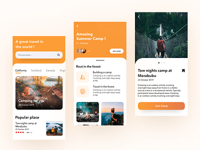 Camping Mobile Ui beautiful camping coloful creative design enjoy forest minimal mobile mobile app travel ui ux world