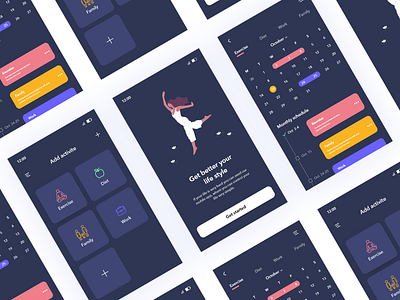 Activity Mobile UI activity beautiful coloful creative design diet excercise family minimal mobile ui mobile uiux ui ux work workout