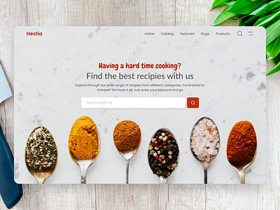 Hestia: Online Recipe Finder blog branding corporate design ecommerce food foodie nepal recpies red spices typography ui ux web webdesign website