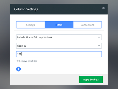 Column Settings filter modal settings ui