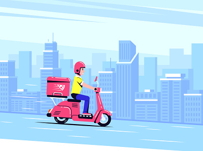 Scooter job big city life character character design city delivery service flat flat design food illustration man scooter scooter boy