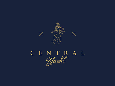 Central Yacht / Logo Design blue boat brand company craft gold icon keel letter lettering logo logo design logotype mermaid ocean sea ship siren vessel woman