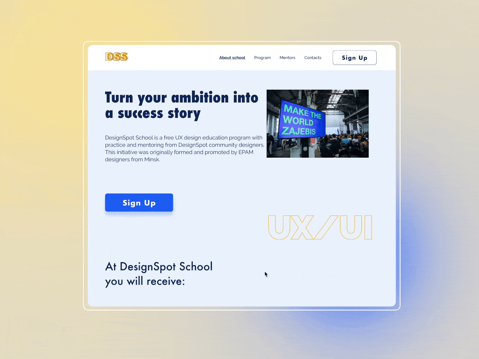 Landing for DesignSpot School design gif animation landing page ui ux website
