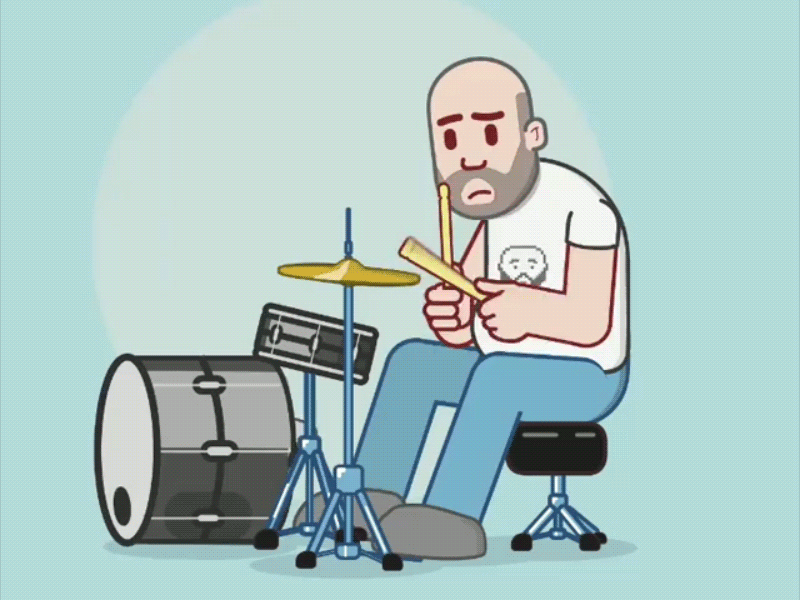 Drummer Simone's life 2d addict aftereffects animation drummer drums drumstick duik everywhere gif illustration illustrator loop music musician percussion promotion