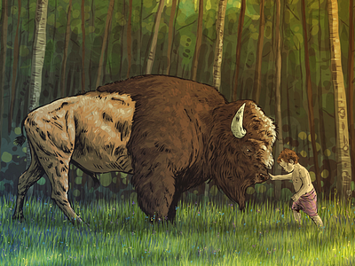 Magenta facing the bison animal bison drawing illustration ipadart ipadillustration portrait