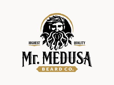 Mr. Medusa Beard Co. beard bearded man branding design face illustration illustrator logo logotype man mark medusa mythology snake snakes typography vector