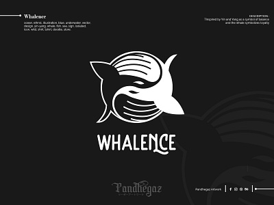 Whalence blue design double meaning dual meaning ethnic fish icon illustration isolated negative space logo ocean pandhegaz sea shirt sign underwater vector whale wild yin yang