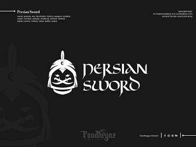 Persian Sword ancient antique arabic blade double meaning logo dual meaning logo helmet history illustration isolated medieval negative space logo pandhegaz persian scimitar sword turkish vector war weapon