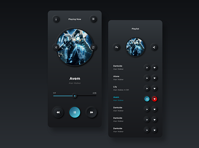 Music Player UI Design (Neumorphism Concept) 2020 adobe xd animation app daily ui dark ui design music app neon neumorphic neumorphism new skeumorphic skeumorphism tredy trending typography ui ui design ux