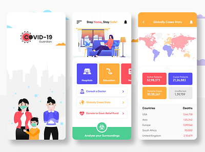 COVID-19 (Coronavirus) Guardian app clean colorful coronavirus covid19 design doctor app gradient medical app minimal mobile mobile app mobile ui modern trending ui uidesign uiux ux uxdesign