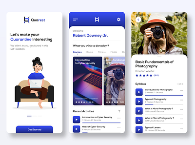 Quarest App - Let's Make your Quarantine Interesting app appdesign branding design gradient graphicdesign hero section illustration landingpage minimal minimalist mobile ui modern trending typography ui design uiux ux design webdesign