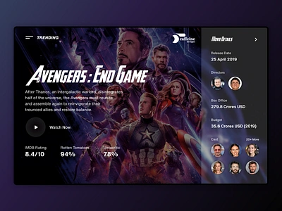 Trending Movies - Concept Design avengers avengersendgame branding clean ui design gradient landingpage minimal modern movie app movie art movie poster trending typography uidesign uiux uxdesign video webdesign website