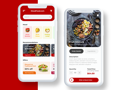MoodFood App - Buy and Learn the Great Recipes app clean ui design food food app gradient learn minimal mobile modern online red shopping trending typography ui ui ux ui design uiux uxdesign