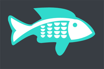 "FishFinder" Logo blue fish logo scales teal