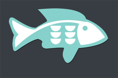"FishFinder" Logo v2.0 blue fish logo scales teal