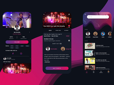 Music/Event/Social Media App UI design design minimal music app socialmedia ui ui ux uidesign userinterface webdesign