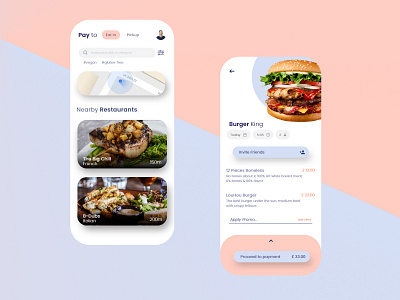 Pay to Eat Food App UI branding clean food app foodapp interaction design minimal typography ui uidesign userinterface vector webdesign